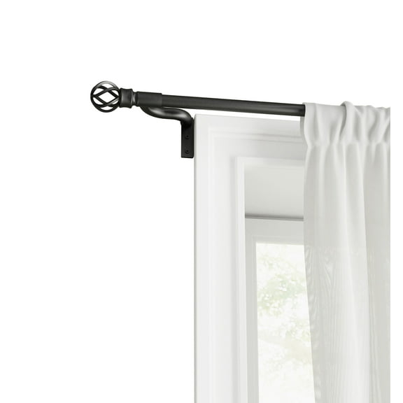 Mainstays Easy Install Café Window Curtain Rod, No Measuring, 48" - 84", Cage Finials, Matte Black