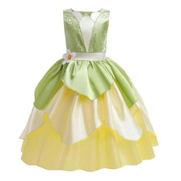 AoDai Deluxe Princess Tiana Costumes Little Girls Dress Fancy Gown for Cosplay Halloween Party