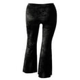 thumbnail image 3 of Women Velvet Flared Trousers  Solid Color High Waist Wide Leg Long Pants, 3 of 5