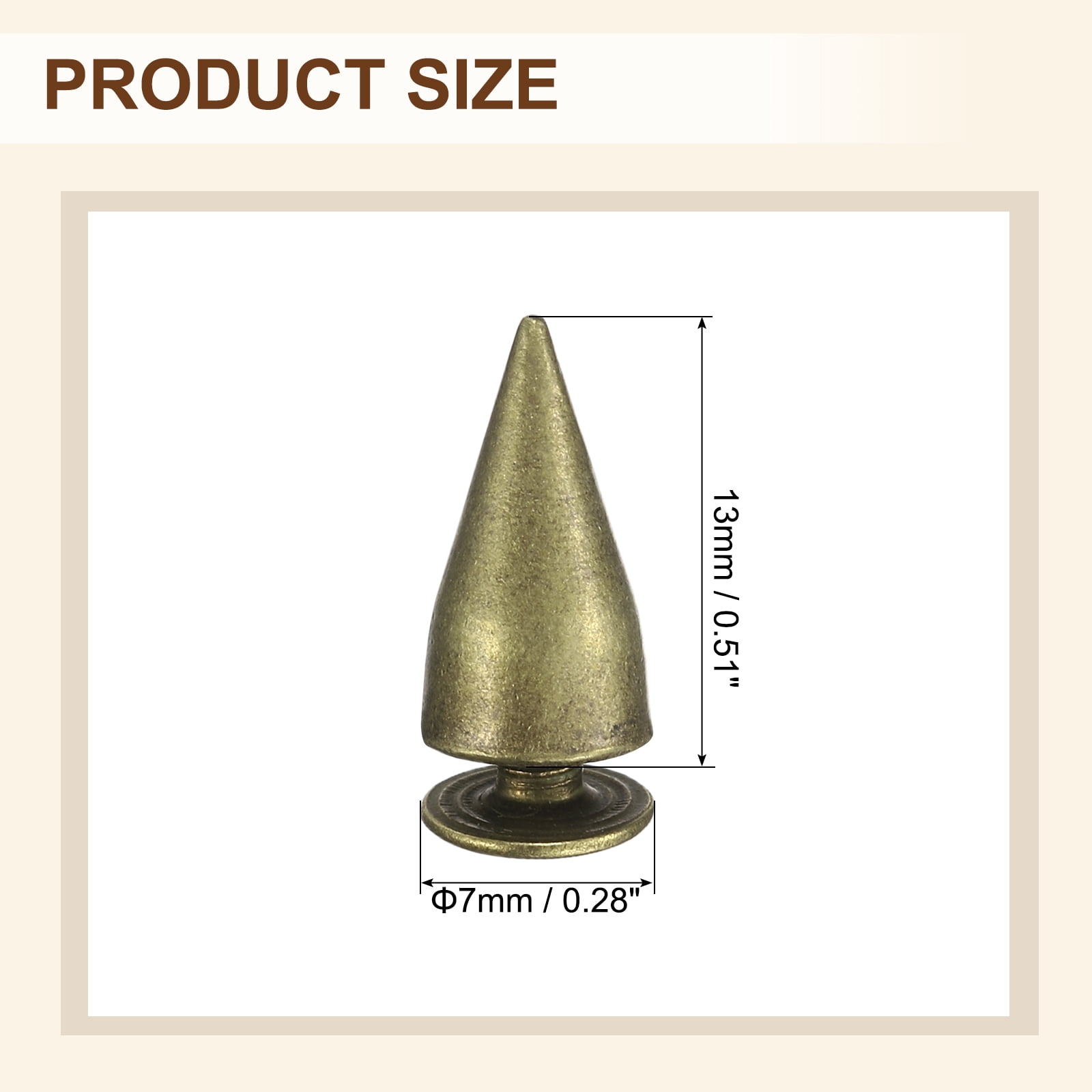 Uxcell 200 Sets Spikes and Studs, 7 x 13mm Cone Spikes Screw Back Studs Rivets, Cone Punk Spikes Rivet for Clothing Belts Bags DIY Leather Crafts, Bronze