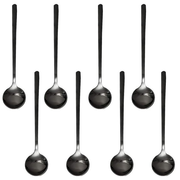 Set of 8 Black Stainless Steel Espresso Spoons - Mini Teaspoons for Coffee, British Tea, Desserts, Cakes, Ice Cream, Cappuccino - 5.3 Inch