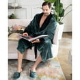 thumbnail image 4 of Lotus Linen  Shawl Plush Robe for Men - Long Soft Fleece Bathrobe, Green Black M/L, 4 of 7