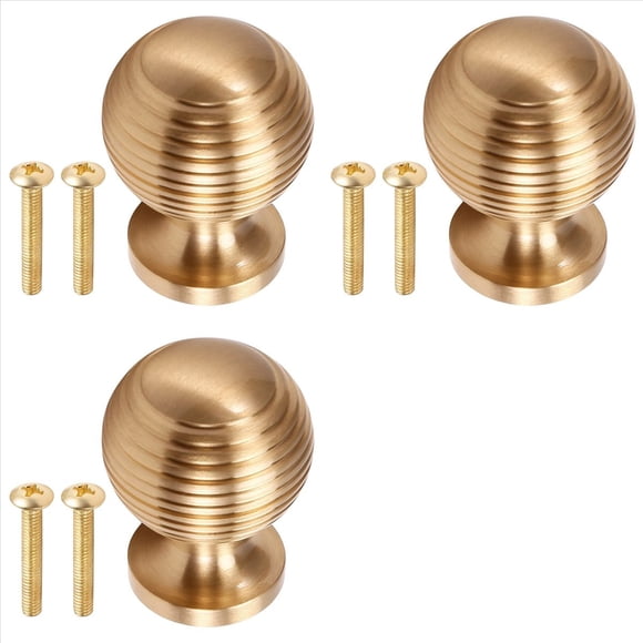 3X Manija de Puerta de Gabinete de Cajón de Muebles de Latón Macizo Perillas Redondas Tirador de Puerta de Armario Redondo 37 mm X 28 mm