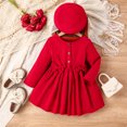 thumbnail image 2 of Gupgi Robe Rouge 4-7 Ans Petites Filles Manches Longues Bouton Nœud Décor Robe Trapèze Froncée avec Chapeau, 2 of 8