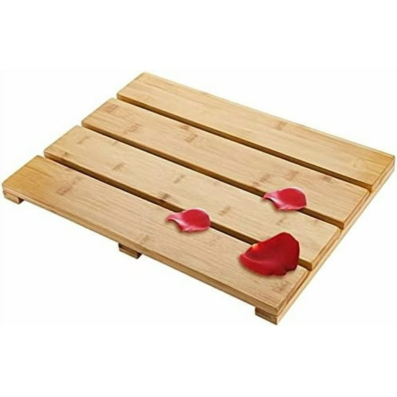 Bamboo Bath Mat Wooden Shower Mat, 17.5 x 13 Inches Bathroom Non-Slip Bathtub Mat Waterproof Floor Mat Doormat for Spa Relaxation, Indoor or Outdoor