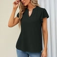 thumbnail image 2 of Tops con cuello en V Diseño hueco Puños sueltos transpirables de moda Tops de color puro Tops casuales de manga corta para playa Negro XL, 2 of 6