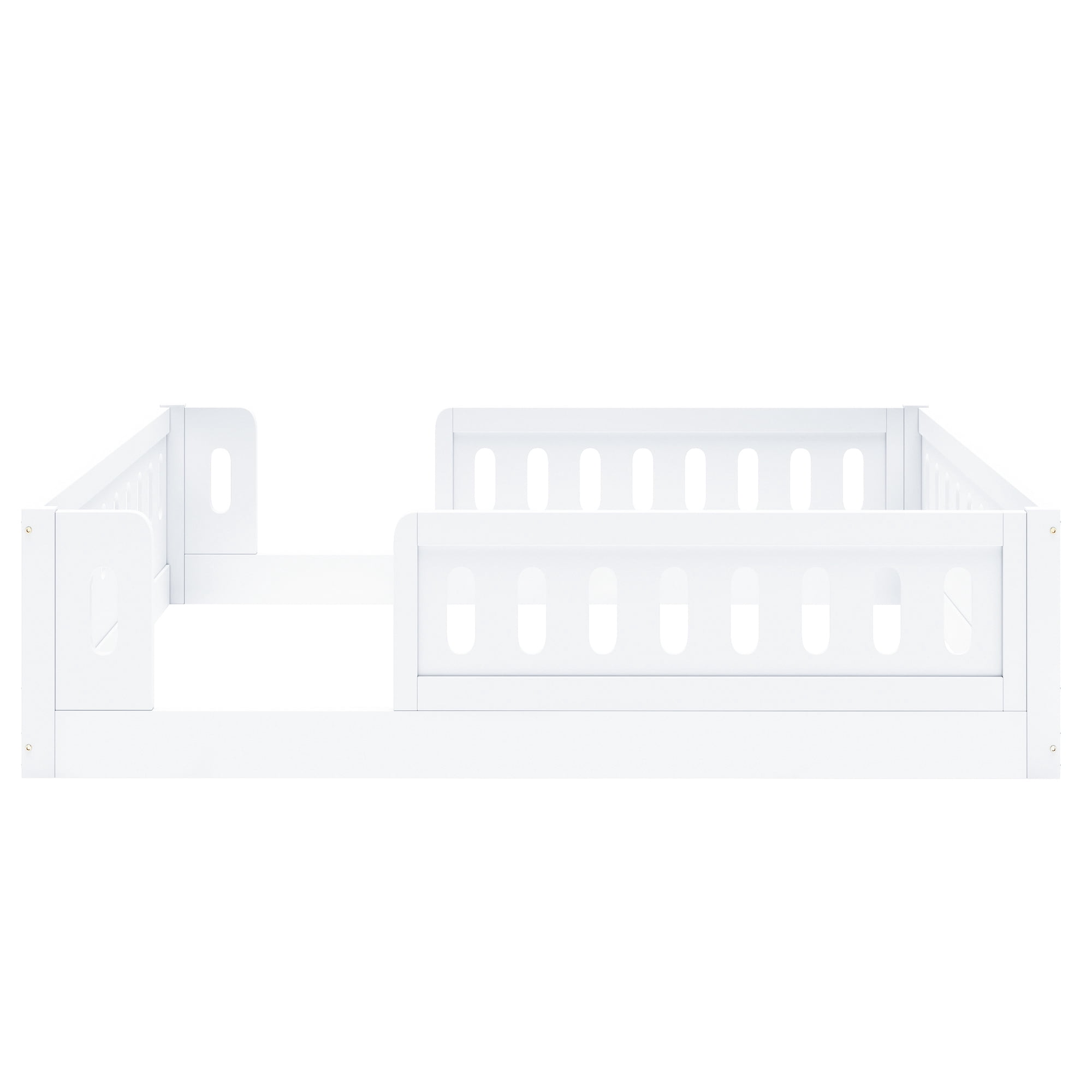 Euroco Solid Wood Full Size Montessori Floor Bed with Safety Guardrail, Low Platform Toddler Bed Frame for Boys & Girls, No Box Spring Needed, White