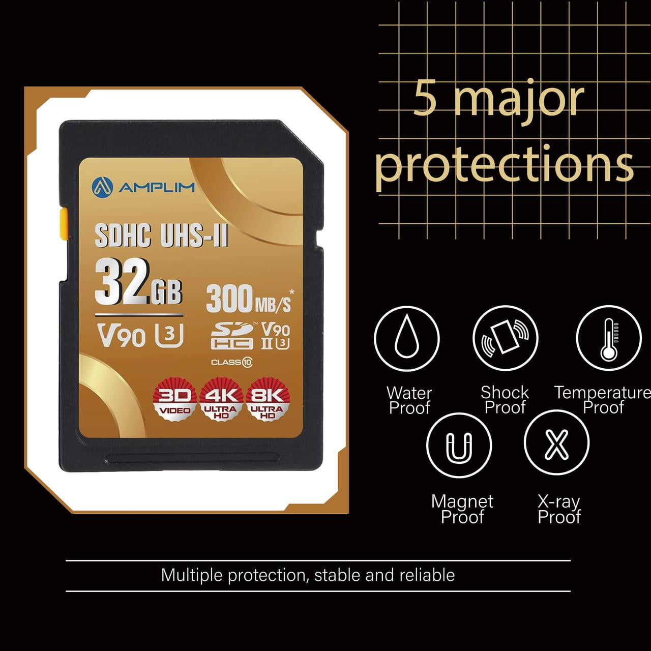 Amplim Extreme High Speed 32GB UHS-II V90 SDXC SD Card for 4K 8K UHD Video Camera Camcorder
