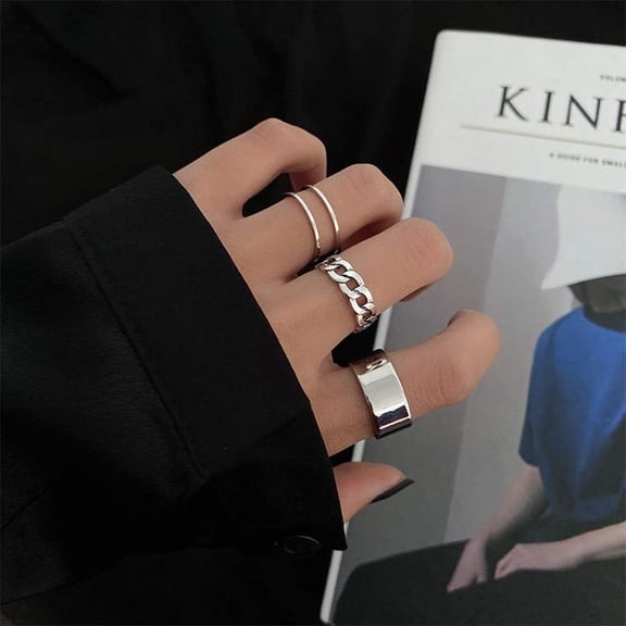 Gothic Knuckle Ring Set 3 Pcs Half Open Finger Ring Silver Punk Stackable Rings for Women or Men