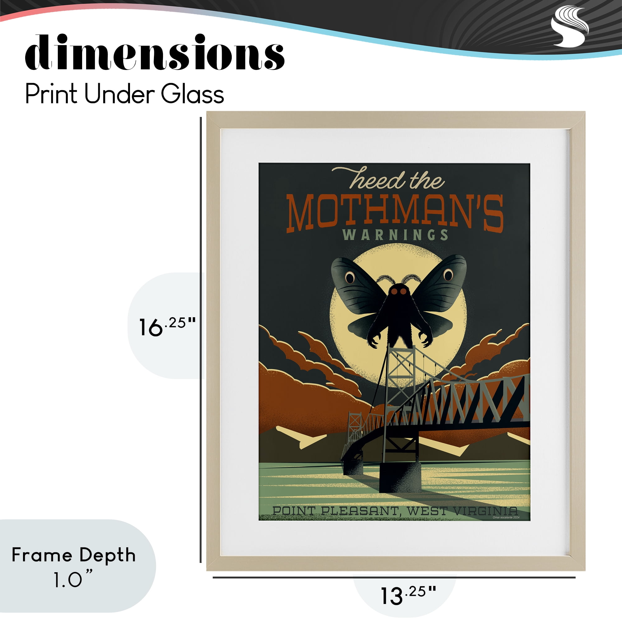 Stupell Industries Cryptid Tourism West Virginia Birch Framed Print Under Glass, design by Omar Escalante