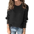 thumbnail image 2 of Womens Pullover Sweaters Batwing Long Sleeve Crewneck Casual Loose Knit Jumper Tops with Buttons, 2 of 7