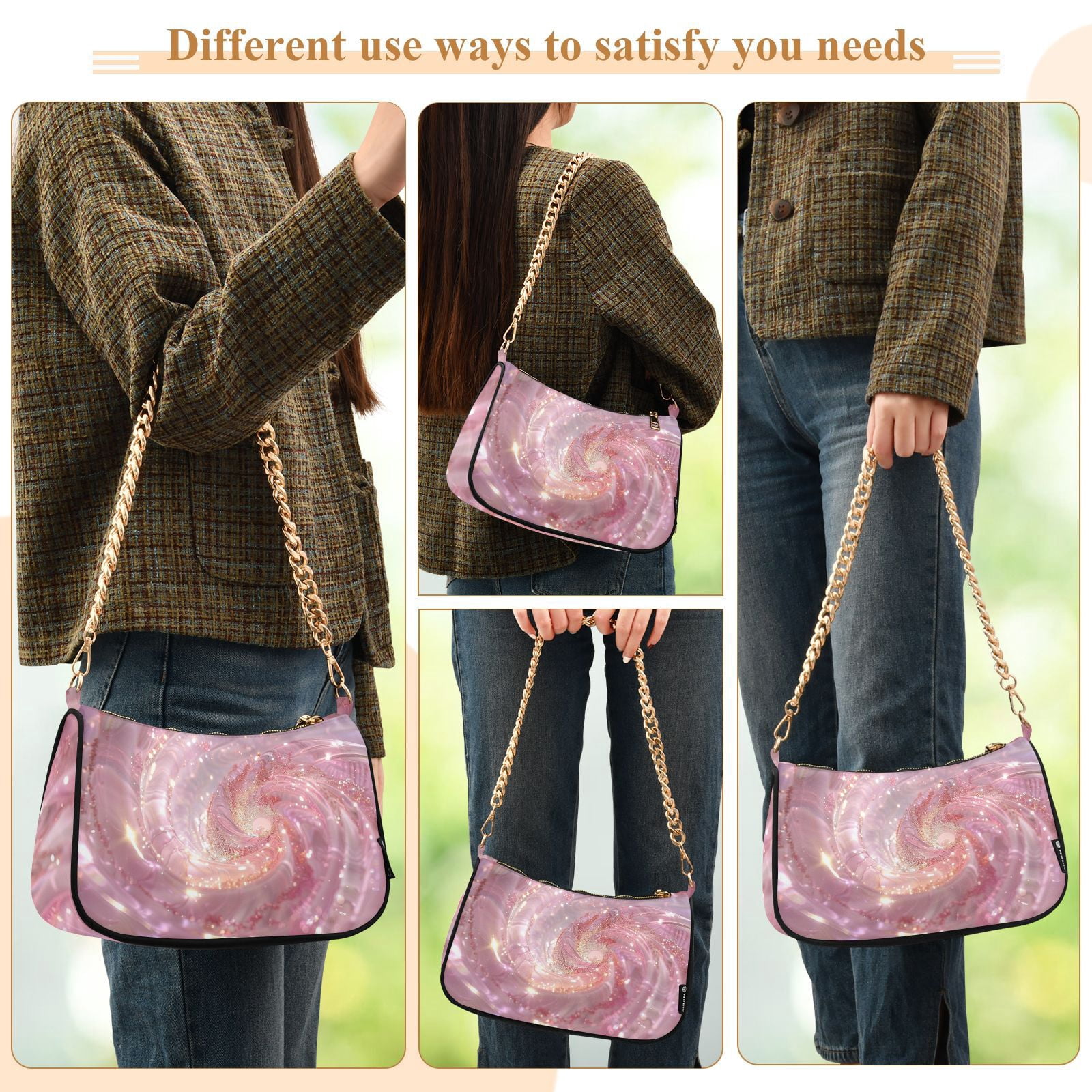 A Pink SpiralWomen Small Shoulder Bag Crossbody Tote Hobo Bags Purse Clutch Handbags with Chain Strap for Women