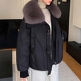 thumbnail image 4 of Womens Cropped Puffer Jacket Quilted Coat with Faux Fur Lapel Winter Warm Baggy Long Sleeve Zip Down Outerwear, 4 of 4