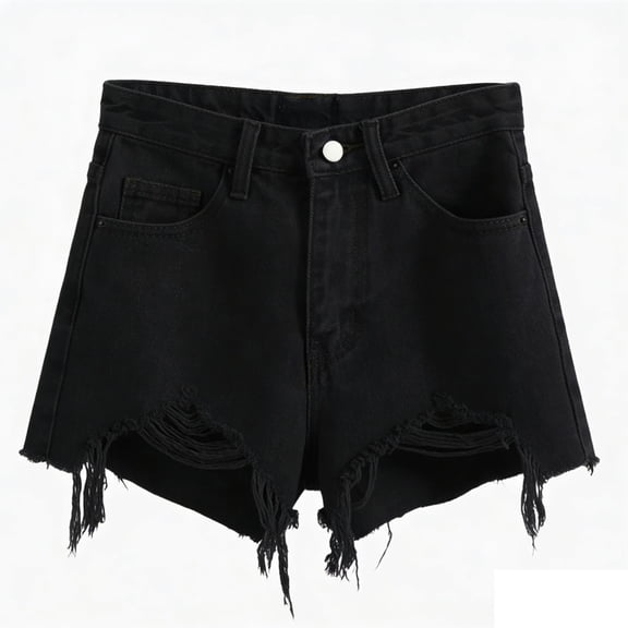 Bgstyu Women's Distressed Denim Shorts Y2k Ripped Raw Hem Jean Shorts Mid-Waisted Straight Leg Denim Shorts Streetwear