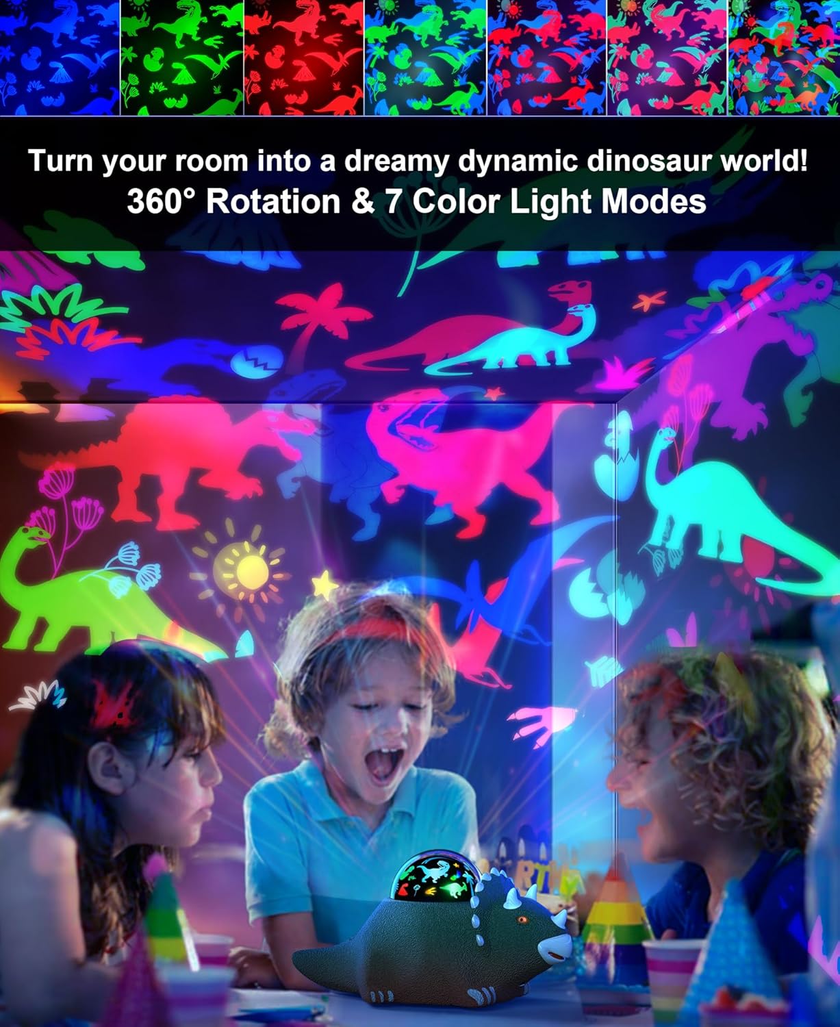 Dinosaur Projector Lamp, Dinosaur Toy Night Light for Kids, 360-Degree Rotating Projection and 12 Types of White Noise, Starry Night Lights for Room Decoration (Red)