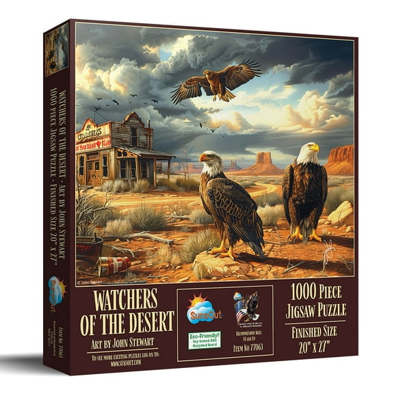 SUNSOUT INC - Watchers of the Desert - 1000 pc Jigsaw Puzzle by Artist: John Stewart - Finished Size 20" x 27" - MPN# 77063 - Eagle