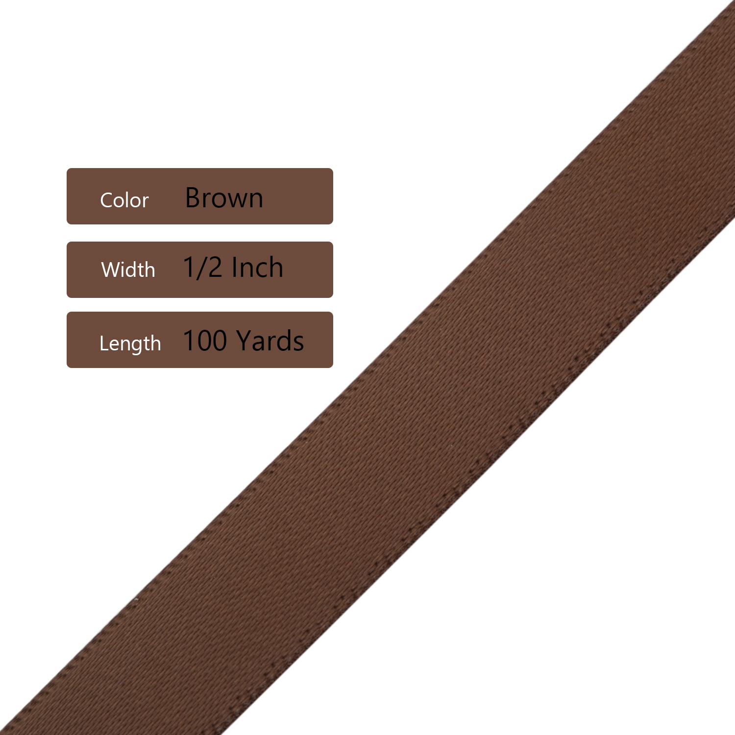 Ribbonitlux Brown Satin Ribbon 1/2 inch Double Sided Quality Satin for Weddings, Invitations, Sashes, Crafts, Apparel, Headbands - 100 Yds/roll