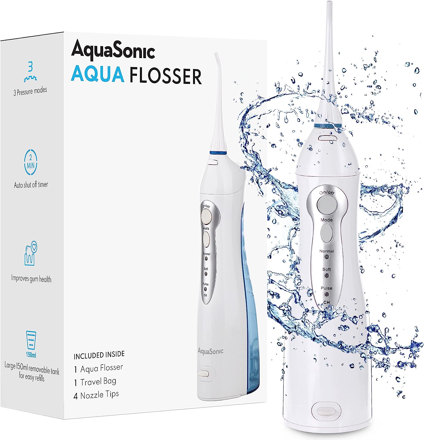 Aquasonic Water Flosser Cordless Rechargeable Oral Irrigator for Kids and Adults, White - image 2 of 6