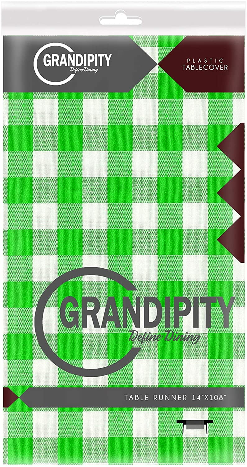 Green Checkered Gingham 1 Pack Premium Disposable Plastic Table Runner