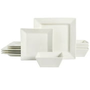 Gibson Everyday Hard Square 12 Piece Fine Ceramic Dinnerware Set in White