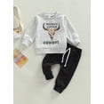 thumbnail image 2 of Wassery Western Toddler Baby Boys Autumn Clothes Long Sleeve Cow Print Sweatshirt Top Drawstring Pants 6M 12M 18M 24M 3T Infant Cute Cowboy Outfit 0-3 Years, 2 of 9