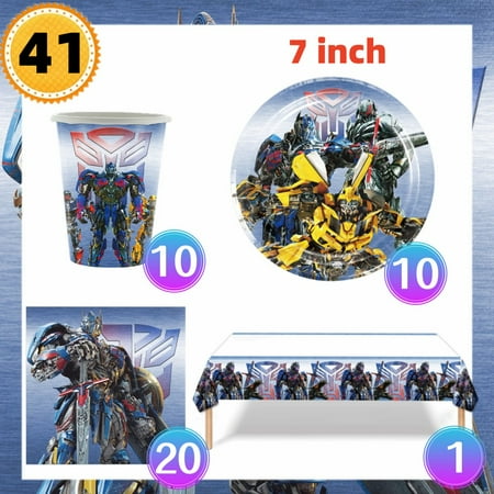 Transformers Theme Party Supplies Tableware Paper Plate Tablecloth Backdrops Baby Shower Balloons Kids Birthday Party Decoration