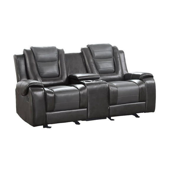Lexicon Briscoe Faux Leather Double Glider Reclining Loveseat in Gray