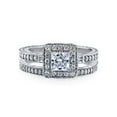 thumbnail image 4 of 1.08ctw Princess Cut CZ Halo Vintage Bridal Wedding Ring Set in Rhodium Plating, 4 of 8