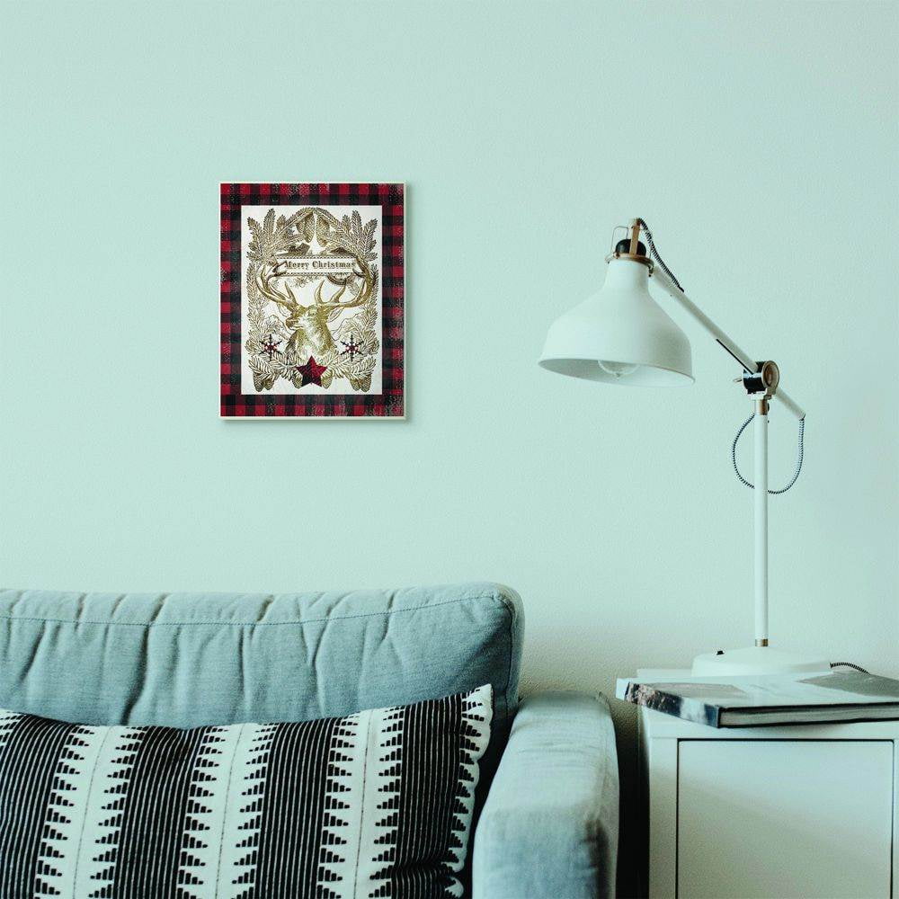 Stupell Industries Merry Christmas Moose Plaid Red Holiday Design Wood Wall Art By Artist Tammy Apple
