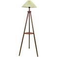 thumbnail image 2 of Watfal 61" Wood Floor Lamp, Tripod Standing Lamp Dimmable with Pleated Flaxen Shade, Rubber Wood Natural Light for Living Room, Bedroom (Brown), 2 of 8