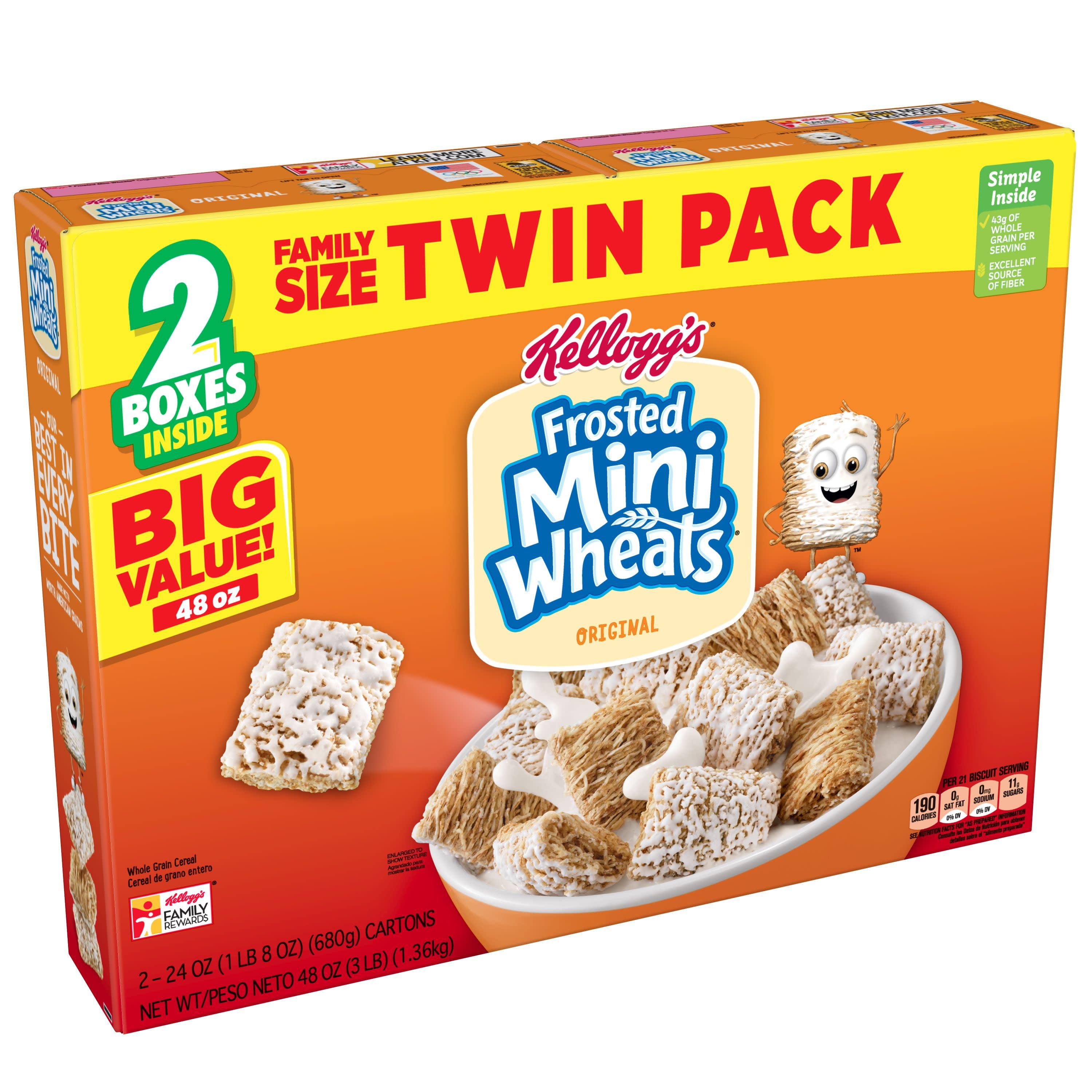 Kellogg's Frosted MiniWheats Breakfast Cereal Family Size Twin Pack 48