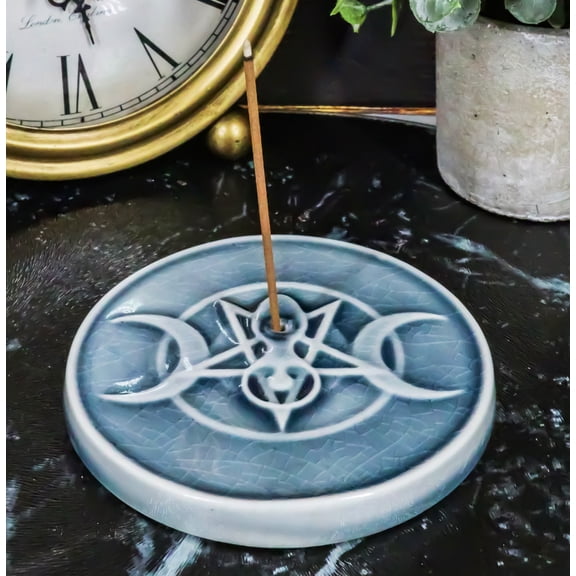 Wicca Spiral Sacred Moon Triple Goddess Pentagram Incense Stick Holder Burner