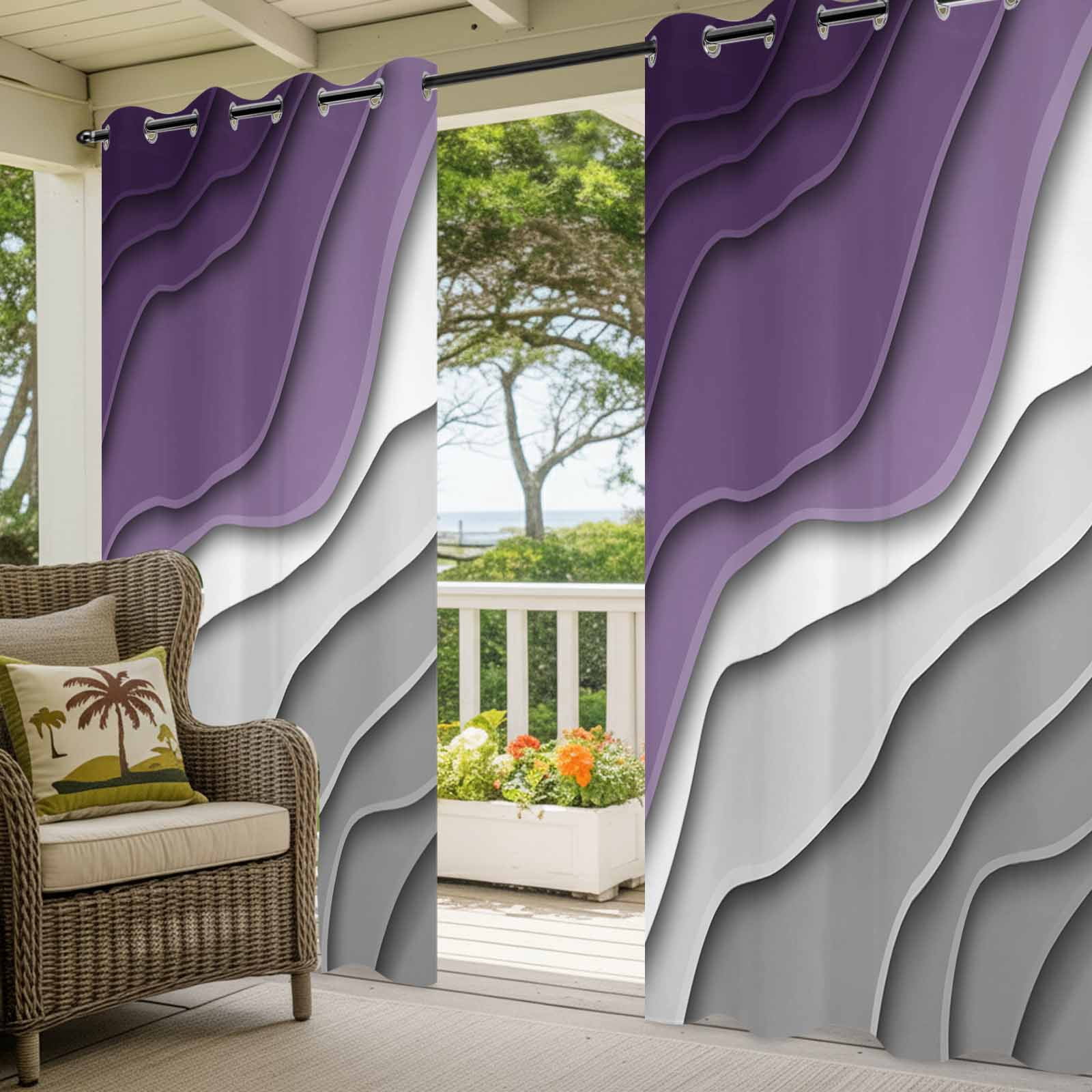 Purple Grey Ombre Outdoor Curtains for Patio Waterproof,Windproof Privacy Curtains with Weighted Bottom,Modern Geometric Abstract Aesthetics Cream Outside Drapes for Picnic Garage 54"x108" 1 Panel