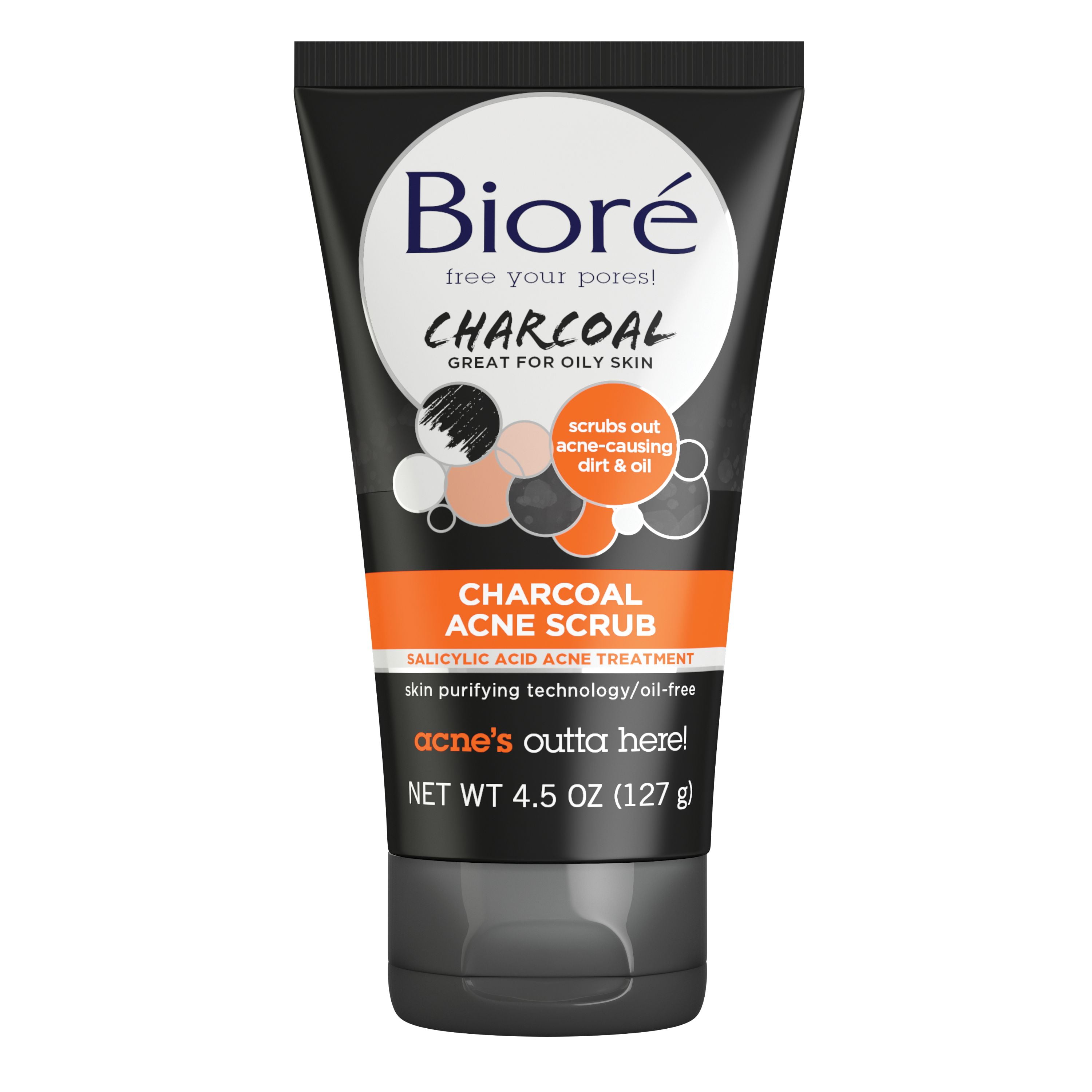 Bioré Charcoal, 2 Salicylic Acid, Acne Face Scrub, 4.5 fl oz Walmart