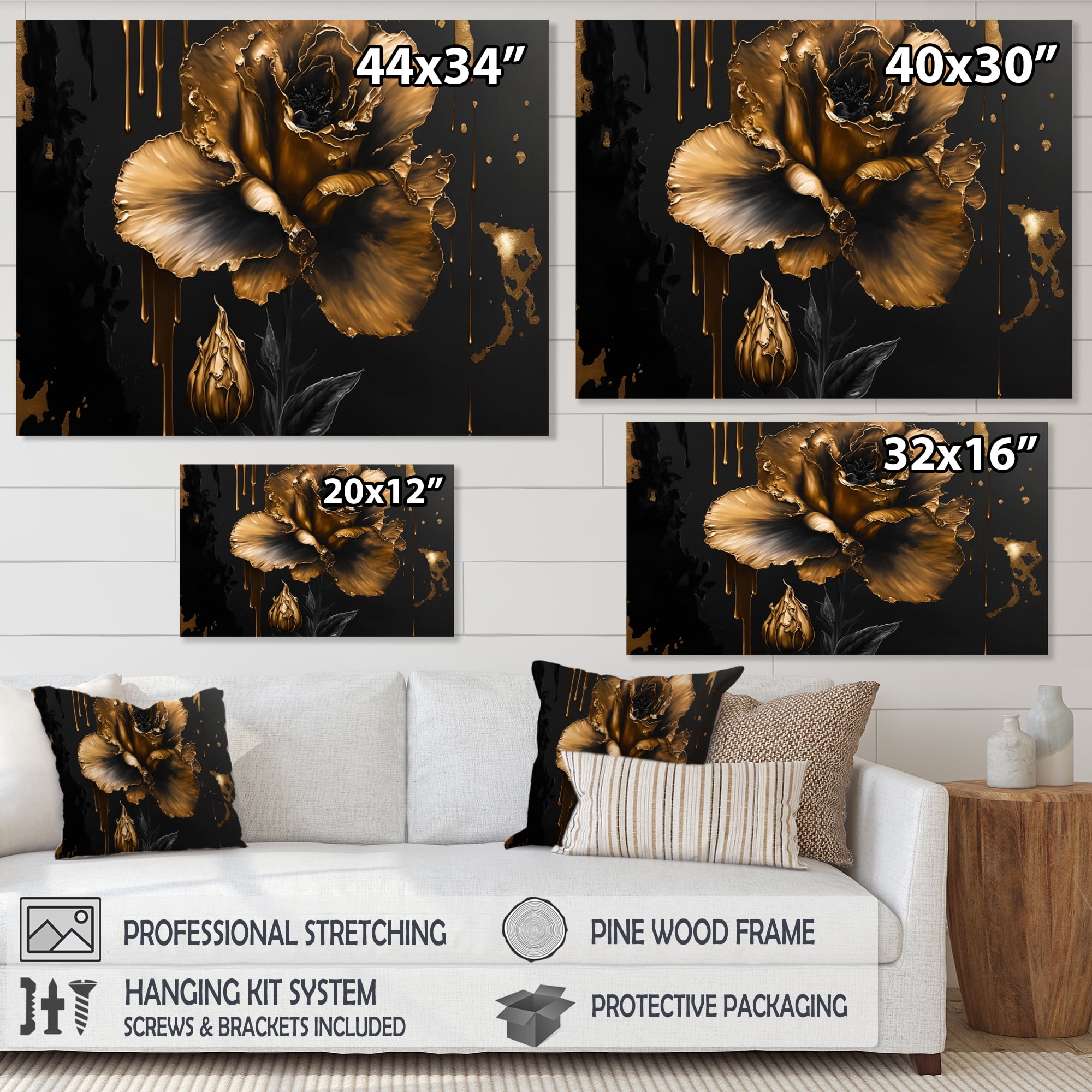 Designart Black And Gold Gladiolus III Canvas Wall Art
