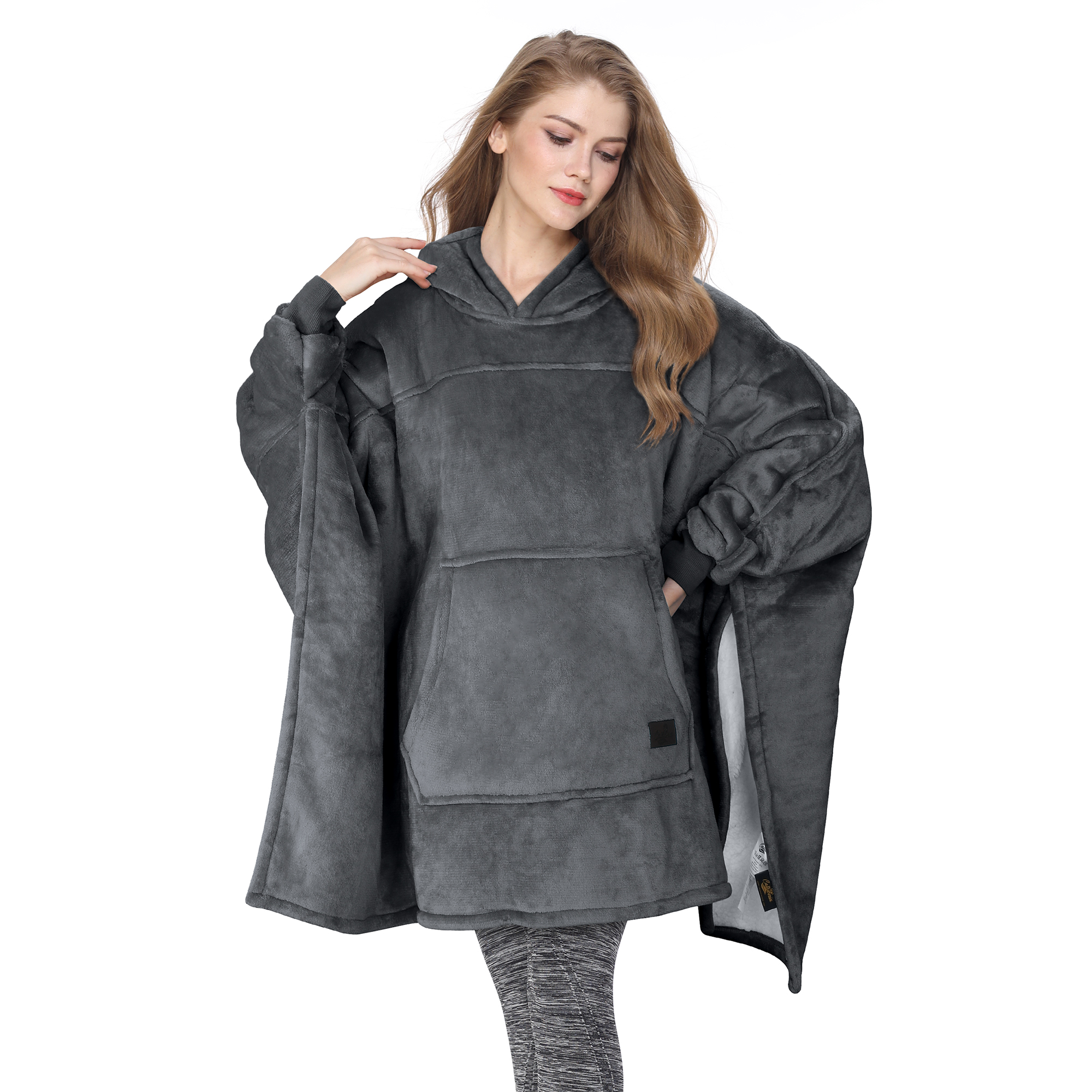 Tirrinia Oversized Hoodie Blanket Batwing Sleeve Sweatshirt Cozy Sherpa Huge Wearable Blankets Gift for Adults Women Teenagers Wife Girlfriend Purple