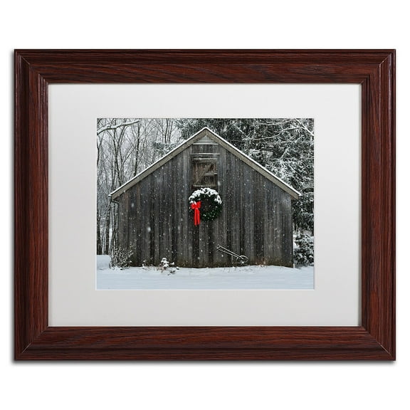 Trademark Fine Art "Christmas Barn in the Snow" Canvas Art by Kurt Shaffer White Matte, Wood Frame