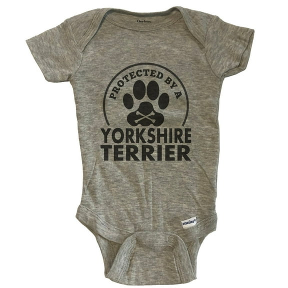 Protected By A Yorkshire Terrier Funny Baby Bodysuit - Grey