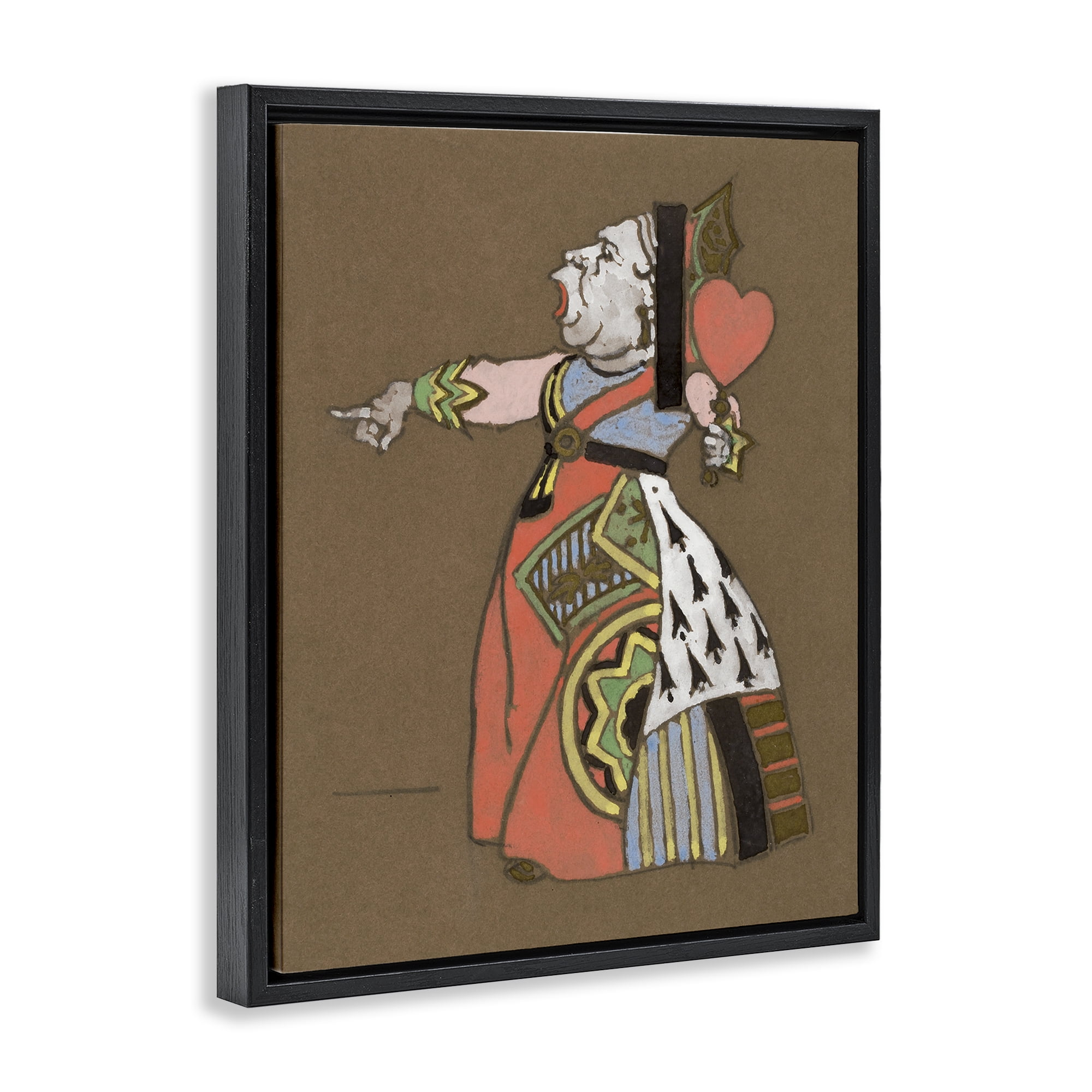 Stupell Industries Antique Queen of Hearts Entertainment Painting Black Floater Framed Canvas Art Print Wall Art, 17 x 21