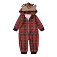 thumbnail image 3 of Odeerbi Christmas Onesie Pajamas for Family Holiday Sleep Jumpsuit Long Sleeve Family Christmas Pajamas Matching Sets Infant Fashion Lattice Print Plush Jumpsuit Sleepwear PJs Set Red, 3 of 5