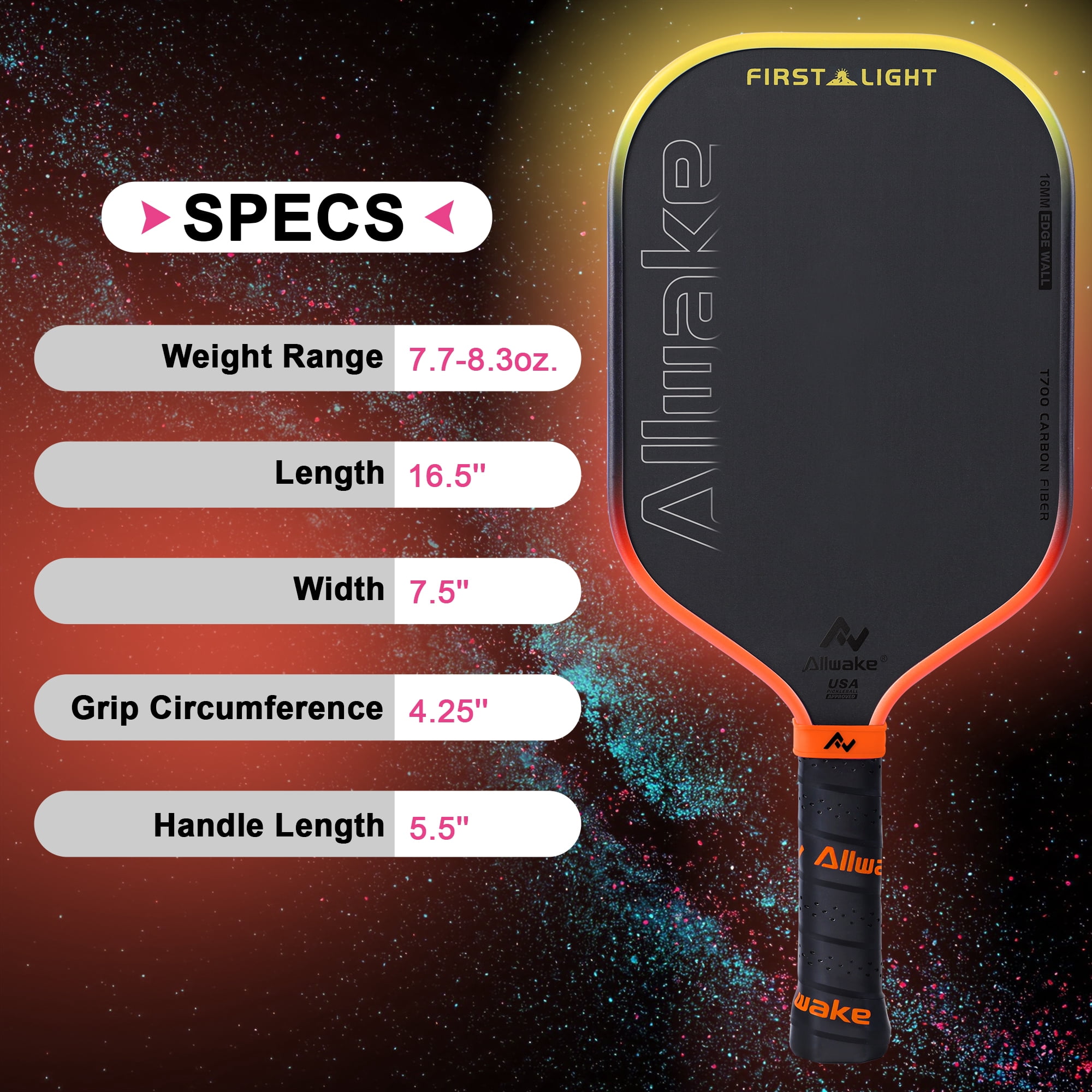 ALLWAKE Professional Pickleball Paddles - T700 Raw Carbon Fiber With Foam Injected Edges for Expanded Sweet Spot - Control & Power Paddle for All-Level Players