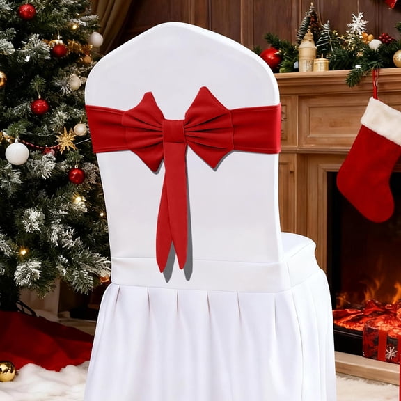 Hvmvliv Stretchable Chair Bow Decoration 15.75 Inch - Polyester Ribbon Tie for Christmas Valentine's Day Party, 8 Colors, Easy Install, Chair Cover Not Included Red