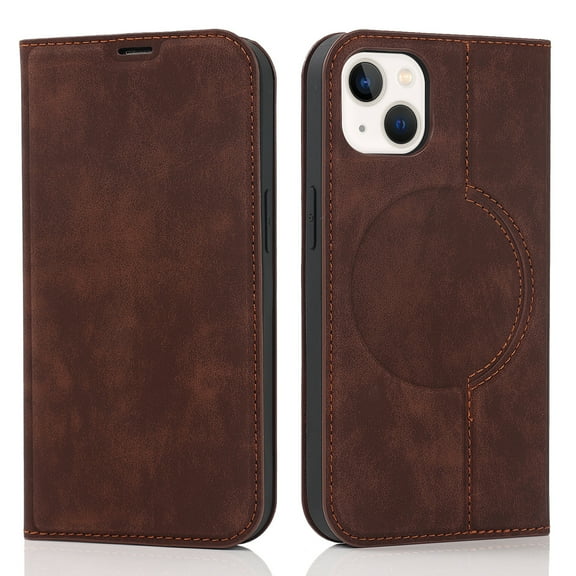 Dteck Wallet Phone Case for iPhone 14 Plus 6.7 Inch RFID Blocking Credit Card Holder Kickstand Folio Flip Cover with Magnetic Closure, Coffee