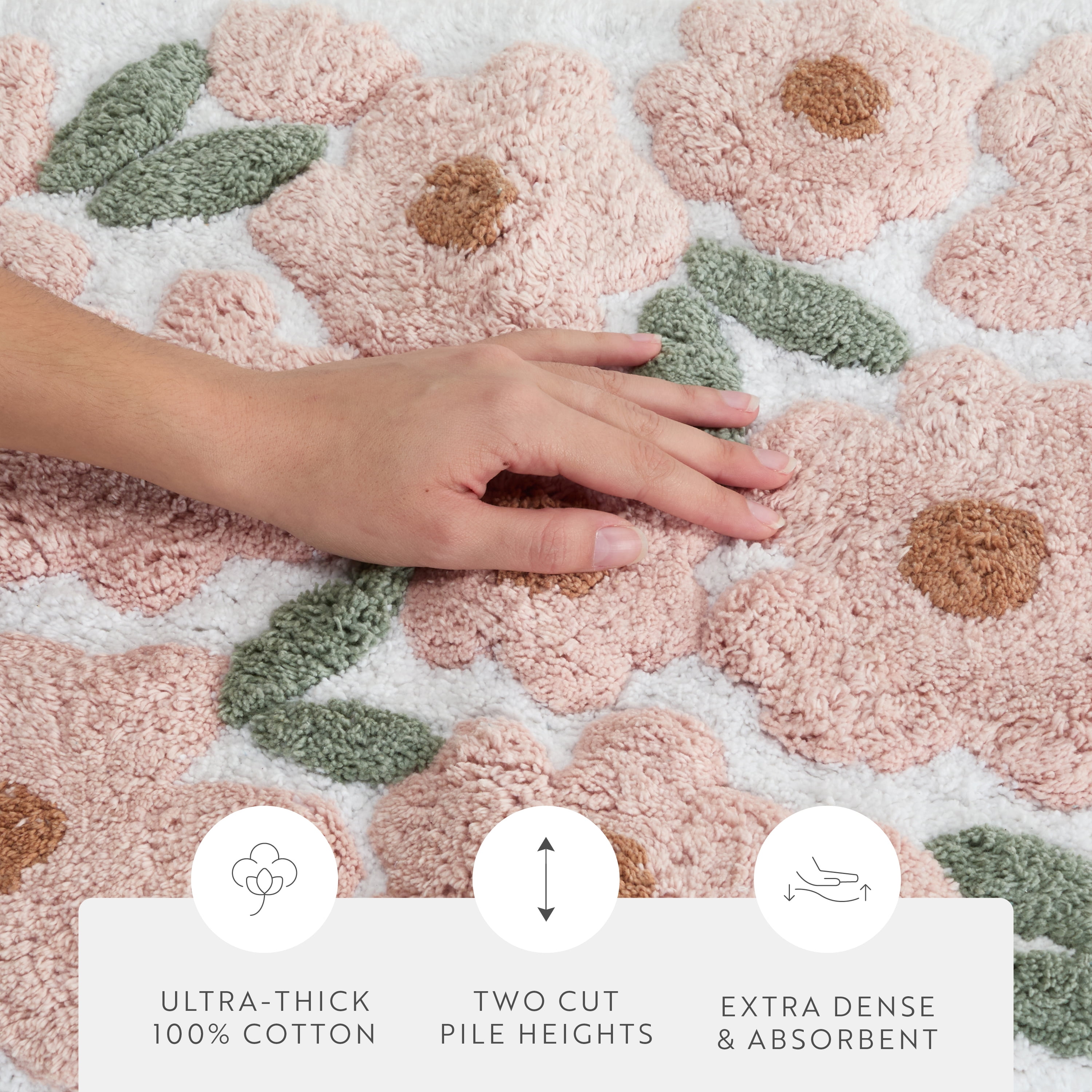 100% Cotton Floral Patterned Bath Mat by Comfort Canopy, Pink Blossoms, 24" x 17"