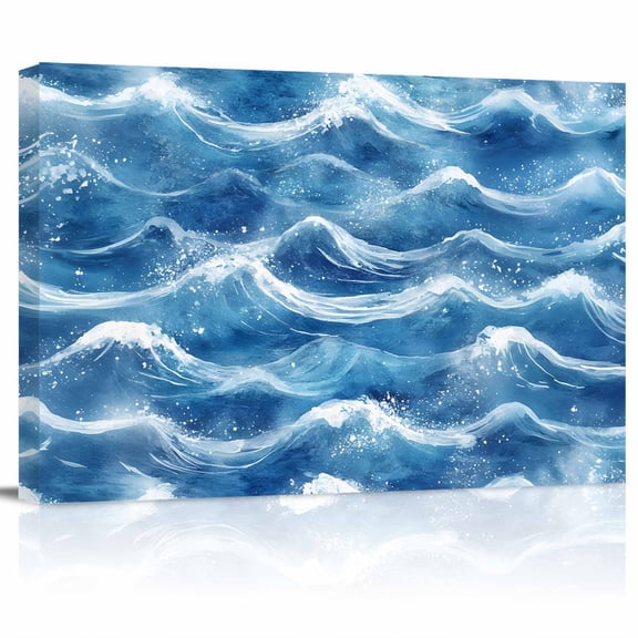 Ocean Waves Canvas Print Wall Art Blue Sea Water Nautical Nature Scenery Pictures Painting Morden Artwork for Living Room Bedroom, Ready to Hang - 12"x16"