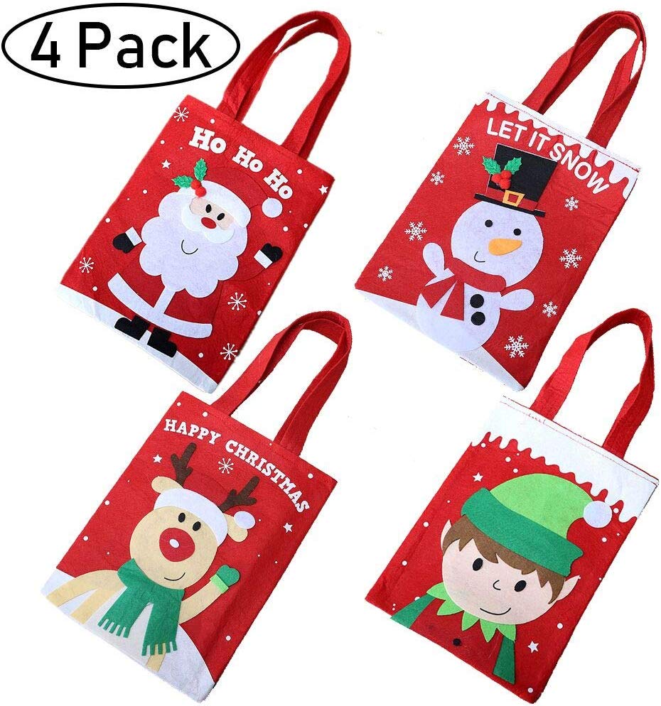 4 Pack Christmas Tote Gift Bags,Reusable Christmas Candy Bag Santa