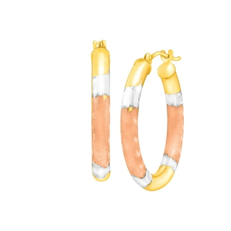 Women's Eternity Gold Three-Tone Tube Hoop Earrings in 10kt Gold