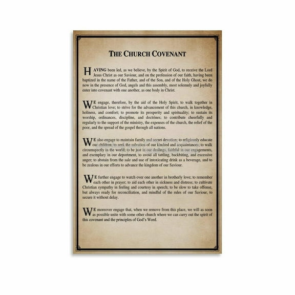 The Church Covenant Poster,Church Covenant Wall Chart (1) Canvas Painting Posters And Prints Wall Art for Living Room Bedroom Decor