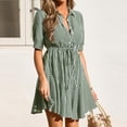 thumbnail image 4 of JoveMarine Cocktail Dresses for Women Striped Short Sleeve - V-Neck Button Up A-Line Shirt Dress for Office and Beach Party,Green M, 4 of 8