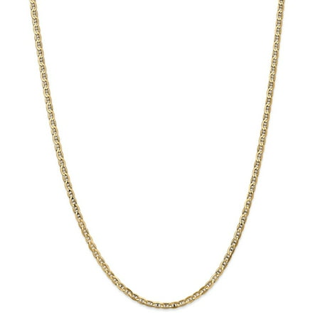 Solid 14k Yellow Gold 3mm Concave Anchor Mariner Chain Necklace 16" - with Secure Lobster Lock Clasp